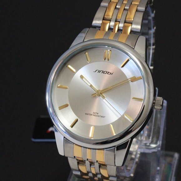 Men's Casual Watch Two Tone Silver Sunburst Dial Gold Hands, Indices 38mm - Picture 7 of 12